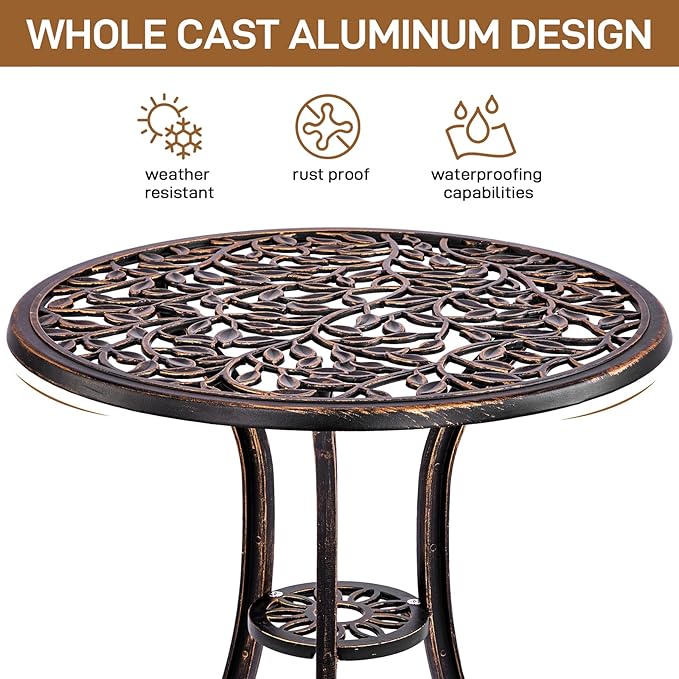 JHshop Bronze 3 Pieces Outdoor Patio Furniture Set, Garden Conversation Chairs with Table for Backyard Pool or Lawn,Balcony Furniture Sets, Table and Chairs -(Leaf)