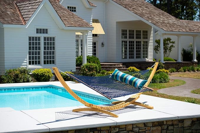 Hatteras Hammocks Deluxe Navy Duracord Rope Hammock with Free Extension Chains & Tree Hooks, Handcrafted in The USA, 450 LB Weight Capacity, 13 ft. x 60 in