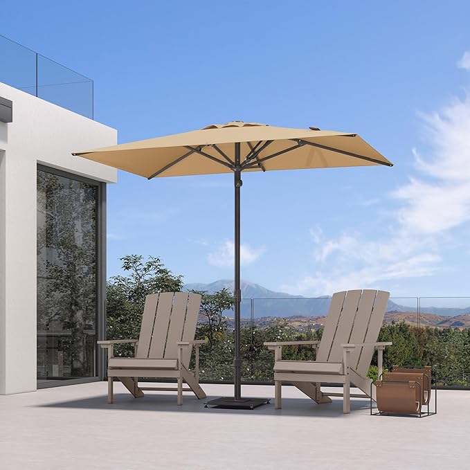 PURPLE LEAF 8' x 5' Rectangular Semi-Auto Outdoor Patio Umbrella Aluminium Market Umbrella Table Sun Umbrella with 1.89" Rod and 6 Sturdy Ribs for Deck Lawn Pool Garden, Beige