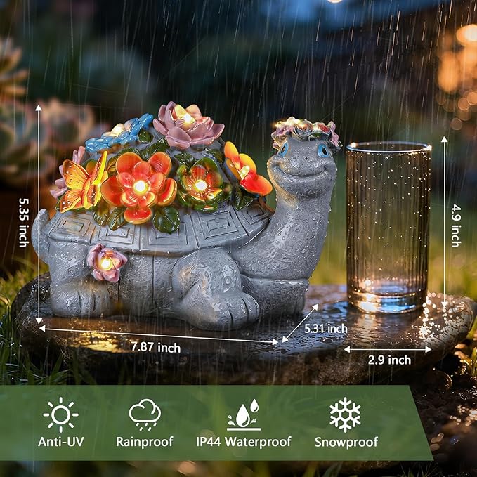 Large Solar Turtle Garden Statue,Outdoor Animal Statues for Garden,Yard,Lawn,Patio,Porch, Balcony, Unique Birthday Gifts for Mom, Women, and Grandma