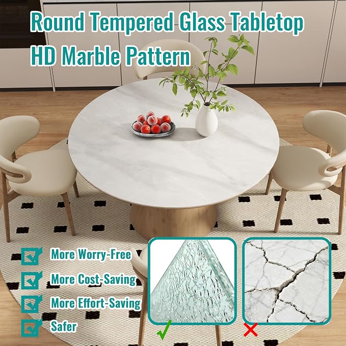 28" Round Tempered Glass Table Top, Marble Glass Surface Protector Heat & Scratch Resistant Multipurpose for Dining, Coffee, Restaurant, Office and End Table (Grey Marble Pattern, 28 Inch)