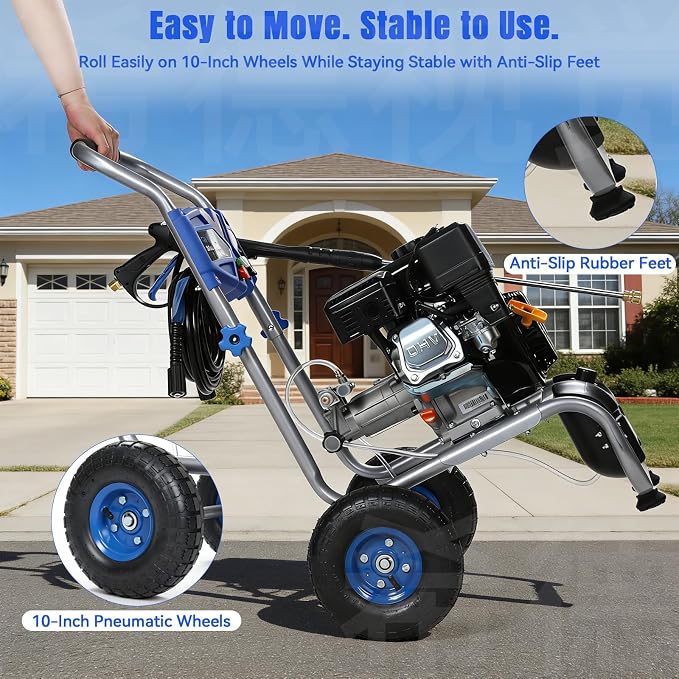 3500PSI Gas Pressure Washer, 212CC / 2.3GPM / 7HP / 4-Stroke Gas Power Washer with 4 Quick Connect Nozzles, 25FT Hose, Soap Tank, Gas Powered Pressure Washers for Driveways Decks Cars Paint Prep