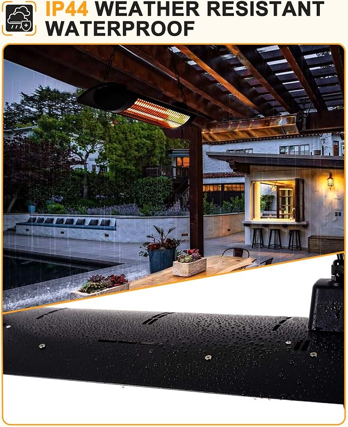 Star Patio Electric Patio Heater, Outdoor Heater, 750W/1500W Ceiling Infrared Heater with Rectangular Shape, Black, Silent Heating Hanging Patio Heater, IP44 Waterproof, STP2066-CN2025