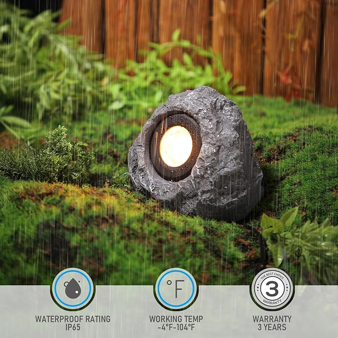 LEONLITE 5CCT LED Rock Lights Outdoor, 5W Low Voltage Landscape Spot Light for Garden, Yard, Decorative Stone Light, 12-24V AC/DC, CRI90, 200lm, IP65 Waterproof, Triangle, Dark Gray, Pack of 2
