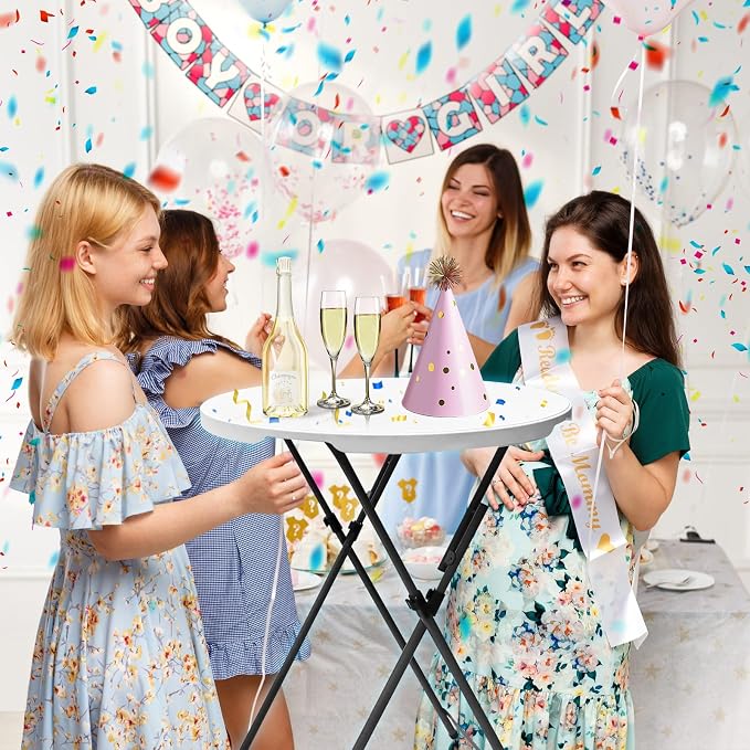 2 Sets 32in Round Folding Cocktail Tables with Spandex Stretch Table Covers for Indoor Outdoor Use Portable Ideal for Parties Events Dining and Gatherings (White Set+2cloth)