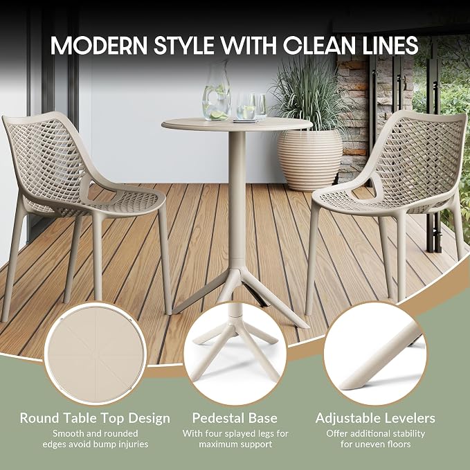 WestinTrends Playa 23.5" Outdoor Polypropylene Resin Round Patio Bistro Dining Table for 2, Sand
