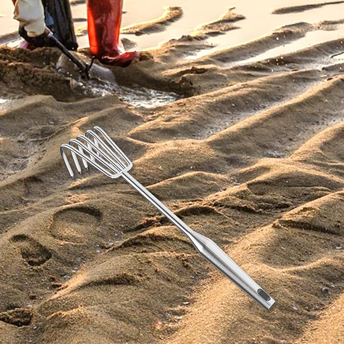 Hand Rake Stainless Steel Heavy Duty Garden Rake Weeding Tool Ergonomic Claw Rake Soil Tiller Portable Planting Rake Suitable for Flower Beds Yard Wor, 5 Tine Long Handle