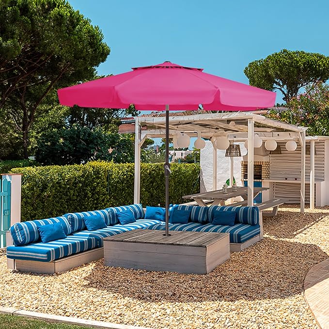 JEAREY 9' 2-Tiers Patio Umbrellas Outdoor Market Table Umbrella w/Push Button Tilt/Crank, 8 Sturdy Ribs, UV Protection Waterproof Sunproof(Rose Pink)