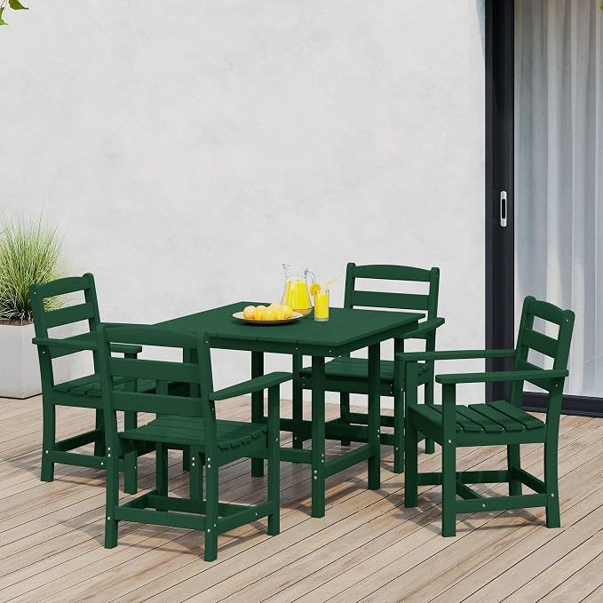 WestinTrends Ashore 5-Piece HDPE Outdoor Square Patio Dining Table Set with Armchairs, Dark Green