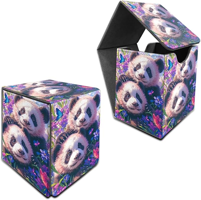 Butterfly Panda Card Deck Box for MTG, Personalized Card Storage Case Fits 120+ Sleeved Cards, Premium Leather TCG Box with Strong Magnetic Closure for Magic, CCG, PTCG, Baseball Cards