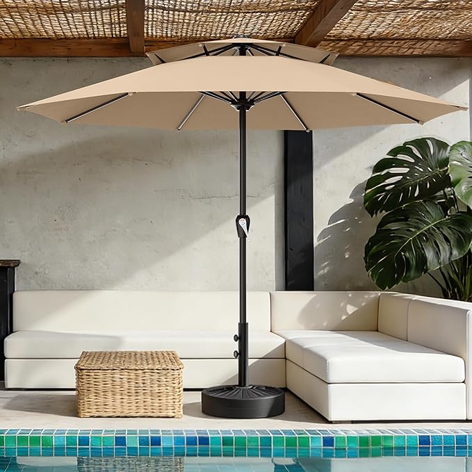 AreShark 12ft 2 Tiers Patio Umbrella - Outdoor Umbrella Waterproof UV Protection, Market Table Umbrella w/ 8 Sturdy Ribs&Crank for Pool, Porch, Garden(Beige)