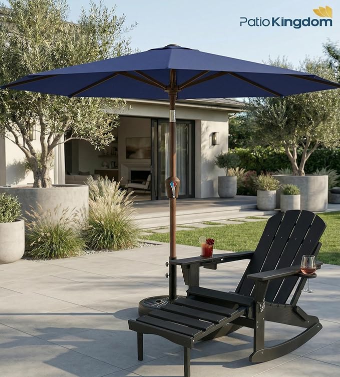PatioKingdom 10FT Patio Umbrella with Push Button Tilt and Crank, Outdoor Market Umbrella with 8 Fiberglass Ribs, UV Protection Table Umbrella for Pool,Backyard,Garden,Deck