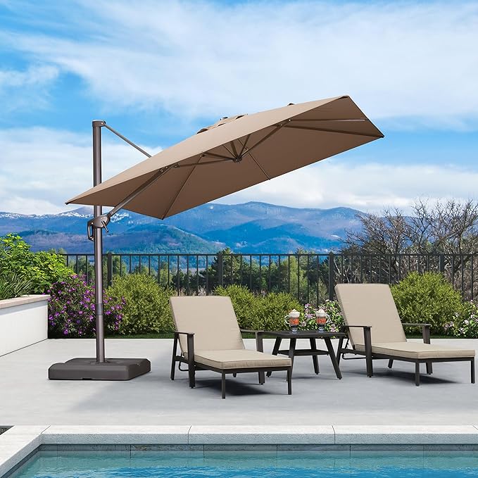 PURPLE LEAF 9' X 9' Patio Umbrella Antique Bronze Square Cantilever Umbrella Outdoor with 360° Rotation and Aluminum Offset Hanging for Pool Deck Garden Backyard, Taupe
