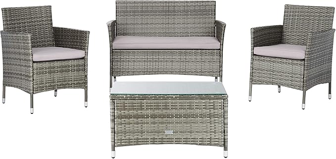 SAFAVIEH PAT7506B Collection Bandele Grey 4-Piece Outdoor Living Patio Set