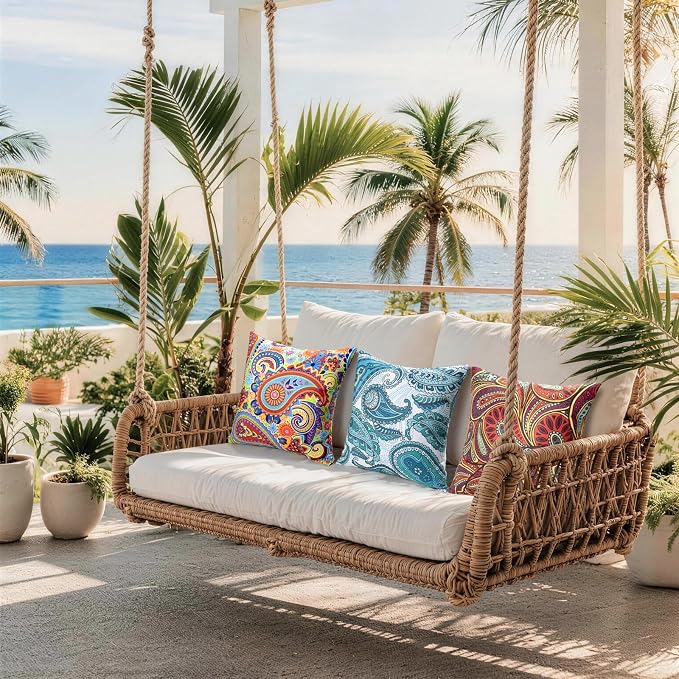 2 Pack Waterproof Outdoor Pillows, 18x18 Outdoor Throw Pillows | Patio Furniture Pillows, Decorative Throw Pillows, Waterproof &Fade Resistant, Removable & Washable, Paisley Blue