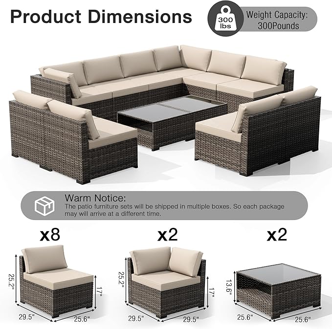 Joyside 12-Piece Patio Furniture Set, Rattan Outdoor Sectional Wicker Patio Conversation Set with Cushions and Coffee Table