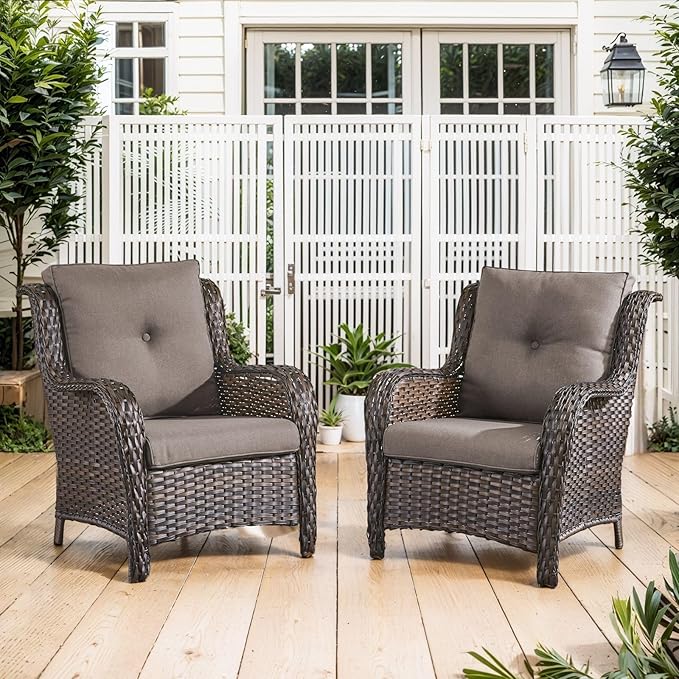 Belord Outdoor Wicker Furniture 5 Pieces Patio Furniture Set Patio Chairs with Ottomans and Side Table Conversation Set for Porch Garden Deck Balcony Poolside