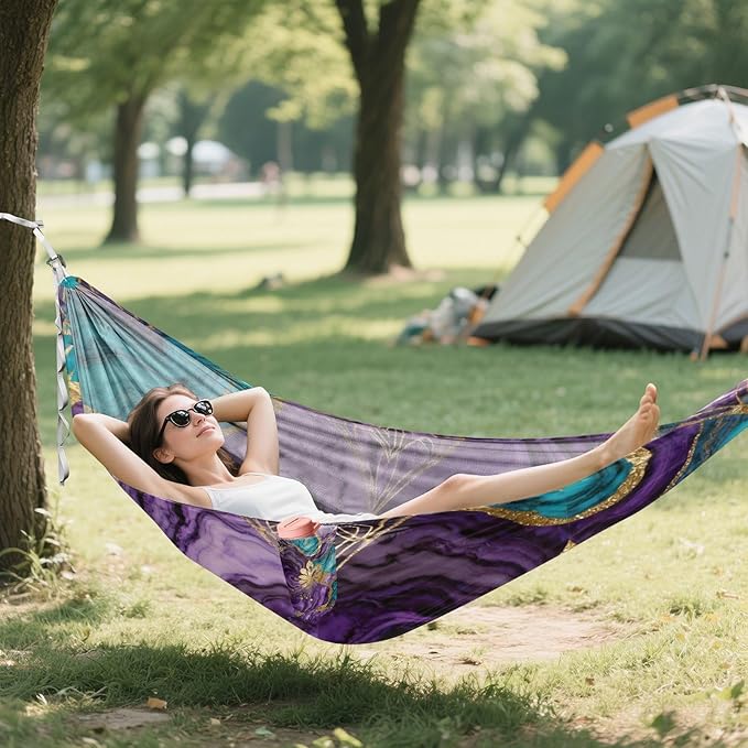 Marble Floral Hammocks with Hanging Rope Tree Hammock for Outside Patio Backyard Poolside