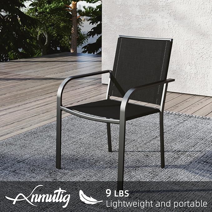 Anmutig 5 Piece Outdoor Table and Chairs Set, 4 Black Patio Chairs and 35 inch Square Table with Umbrella Hole