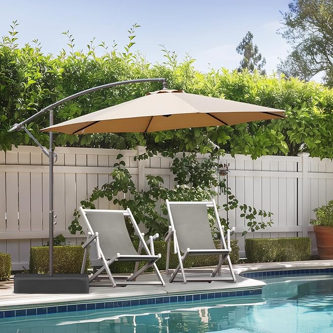 BPS 10ft Patio Umbrella with Base Included, Outdoor Offset Cantilever Umbrella with Easy Tilt Adjustment, UV-Blocking Polyester Shade, 8 Ribs for Backyard, Poolside, Lawn and Garden