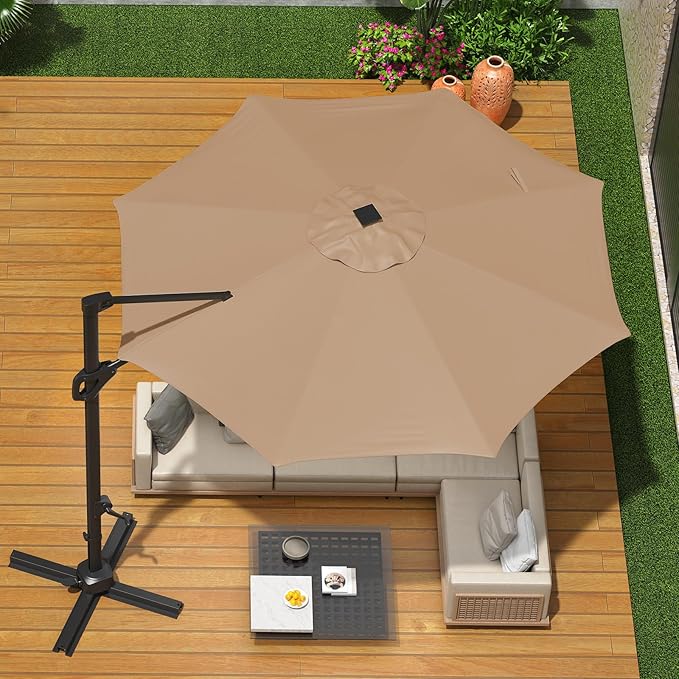 Garvee Cantilever Patio Umbrella 10ft Large Round Umbrella Outdoor Market Umbrellas 360°Rotation Offset Hanging Outdoor Shade for Patio