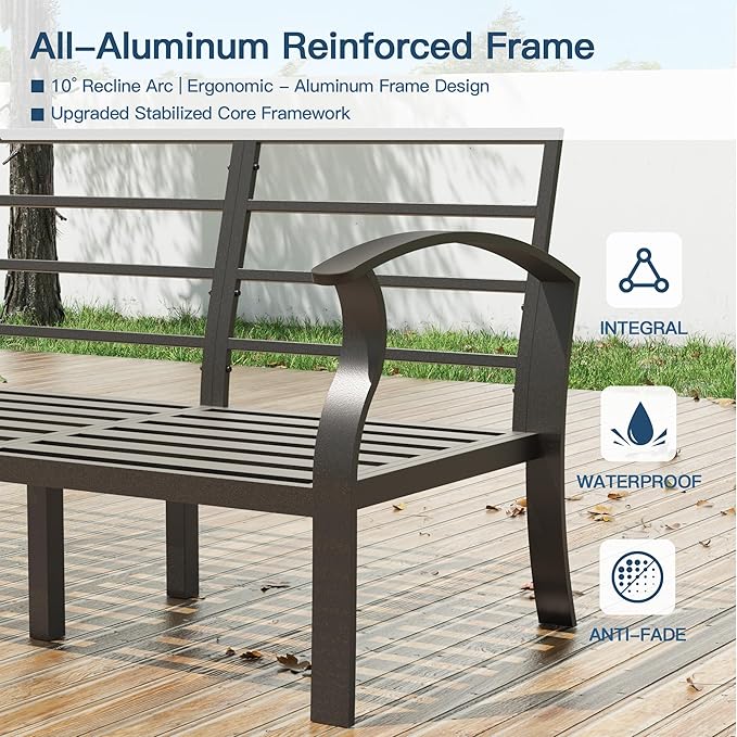 Metal Outdoor Patio Furniture Set for 2,Aluminum Patio Sectional Couple Seat w/Removable Sponge Cushion,Outside Furniture for Porch, Balcony, Yard,Gray