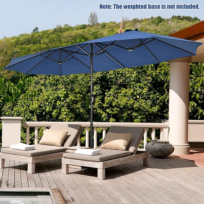 Tangkula 15Ft Double-Sided Patio Umbrella, Outdoor Extra Large Umbrella W/Hand-Crank System & Air Vents, Market Twin Umbrella W/ 12-Rib Sturdy Metal Frame for Poolside, Garden Backyard (Navy)