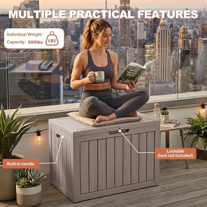 EFU Outdoor Storage Box 60 Gallon Deck Box (Indoor & Outdoor) Lockable UV Resistance Waterproof Resin Storage Bin Storage Box for Outdoor,Patio Storage(Taupe)