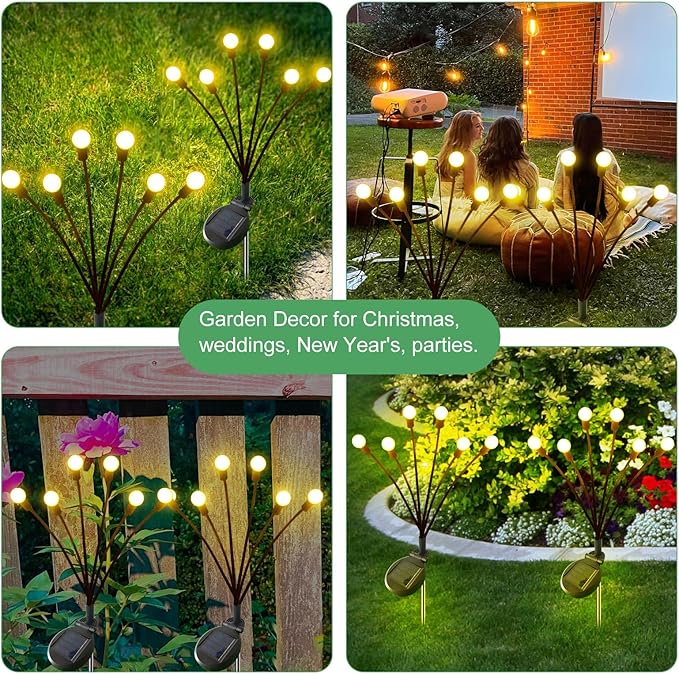 Solar Garden Lights, 2 Pack Solar Lights for Outside, Solar Lights Outdoor Waterproof, Solar Swaying Lights in Wind, Firefly Lights for Garden, Landscape, Pathway, Yard, Patio, Outdoor Decorations