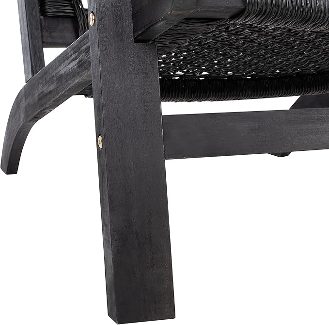 SAFAVIEH Outdoor Collection Chantelle Acacia Wood Woven Rattan 5-Piece Patio Set PAT7076C, Black/Black