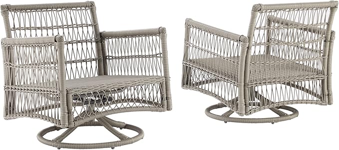 Crosley Furniture Thatcher 2-Piece Swivel Rocker Outdoor Chair Set, Wicker Patio Chairs for Porch, Deck, Driftwood with Creme Cushions