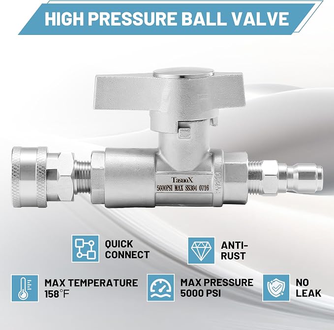 Ball Valve Pressure Washer, 3/8" Quick Connect Ball Valve Kit, High Pressure Shut Off Valve for Power Washer Hose, 5000 PSI, Stainless Steel