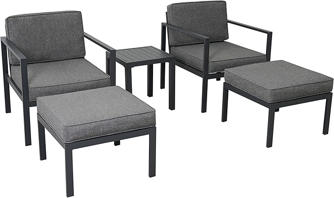 5-Piece Patio Conversation Set Sofa Set, All-Weather Aluminum Alloy Bistro Set with Coffee Table and Multi-Functional Stool, Outdoor Furniture Porch Chairs with Water-Resistant Cushion