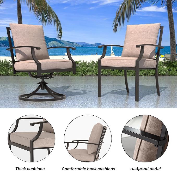 8 PCS Outdoor Patio Dining Set with 13.6ft Double-Sided Patio Umbrella,Patio Table and Chairs Metal Outdoor Patio Furniture Set,Dining Table Set with Swivel Chairs,Brown