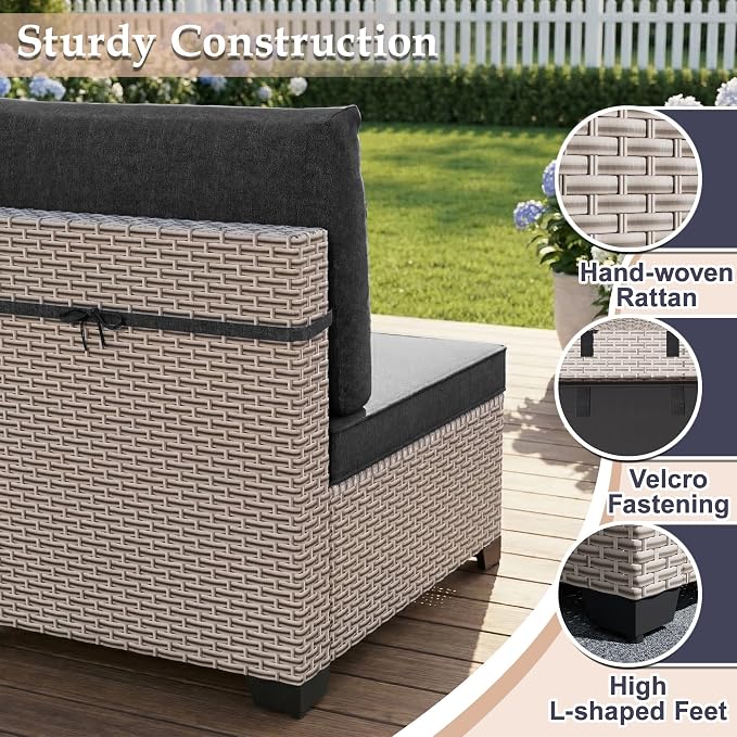Patio Furniture Set, 18-Piece Outdoor Sectional Sofa with Swivel Rocker Chairs & Fire Pit Table, Wicker Patio Conversation Set with Coffee Table, Black Cushions