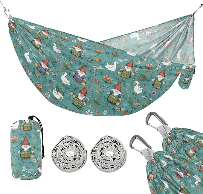 Camping Hammock Outdoor Hammocks for Outside Gnome Duck Cute Beach Trees Portable Lightweight with Pockets Tree Straps Indoor