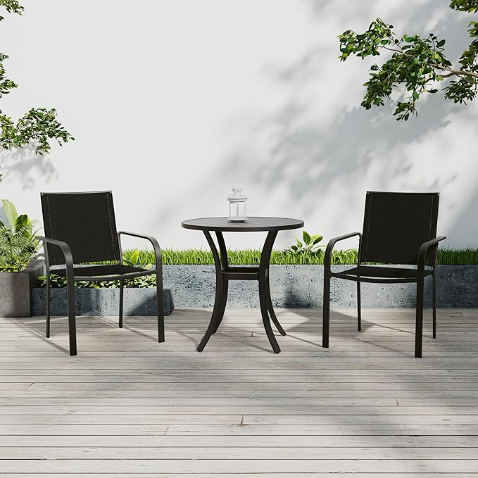Anmutig 3-Piece Outdoor Patio Dining Set with 27.5 Inch Round Table and 2 Stackable Black Chairs