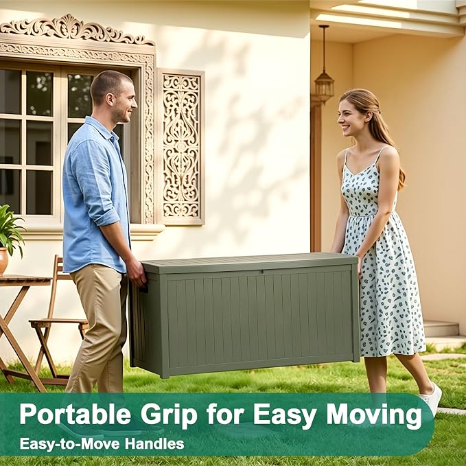 EHHLY Outdoor Storage Box Large-120 Gallon Deck Box with Hydraulic Pistons&Lockable Secure, Waterproof Resin Package Delivery Box for Outside Porch, Curbside, Patio, Home