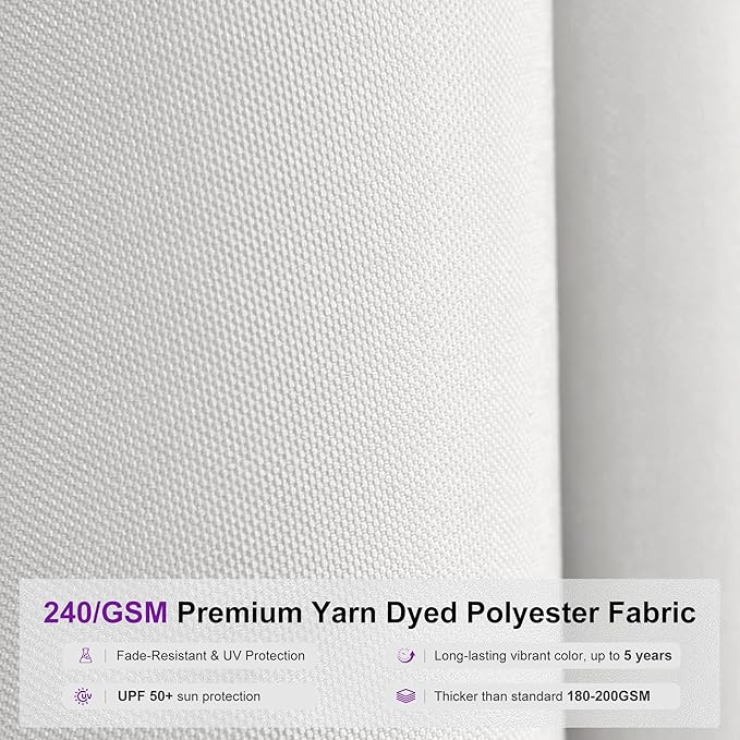 PURPLE LEAF 10 X 10 FT Commercial Square Patio Umbrella Semi Auto Heavy Duty 1.9" Aluminum Pole Wind Resistant Ribs for Restaurant Cafe Outdoor Dining Beach Bar Hotel Pool Resort Garden Deck White