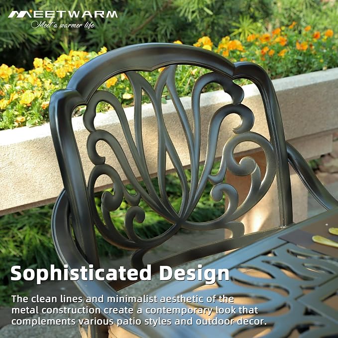 MEETWARM 5-Piece Outdoor Patio Dining Set, All-Weather Cast Aluminum Patio Conversation Set for Backyard Garden Deck with 4 Chairs, 4 Cushions and 35.4" Square Table, 2.2" Umbrella Hole, Navy Blue