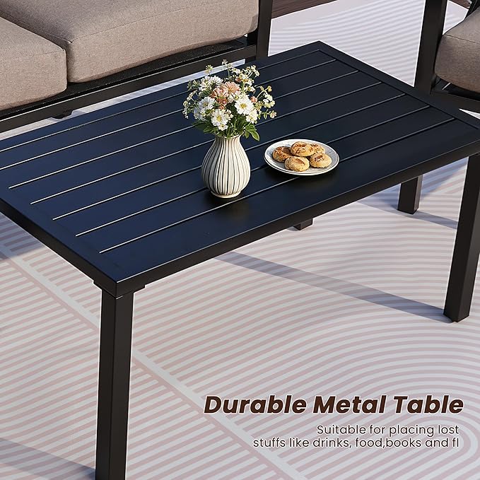 NATURAL EXPRESSIONS Outdoor Patio Furniture 4 Pieces Set, Modern Patio Conversation Sets, Outdoor Sectional Metal Sofa with 5.5 Inch Cushion and Coffee Table,Shale