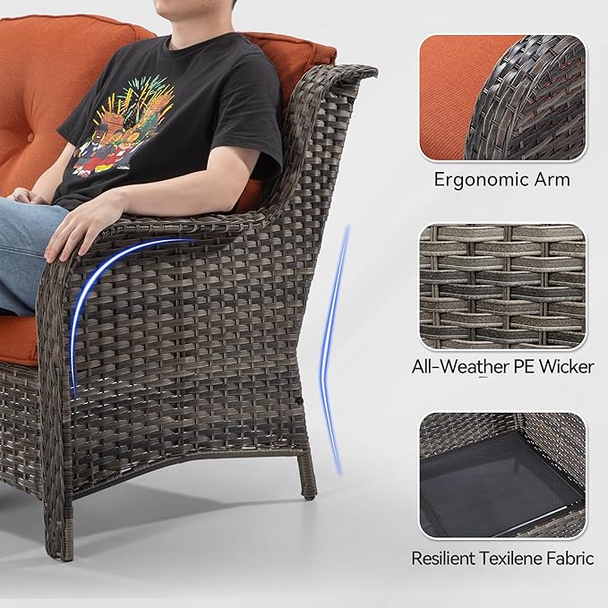 Wicker Patio Furniture Sets 8 Piece Set with 3-Seat Sofa, 2 Swivel Rocking Armchairs, 2 Armchairs, 2 Ottoman and 1 Side Table Wicker Furniture Sectional Conversation Set, Orange