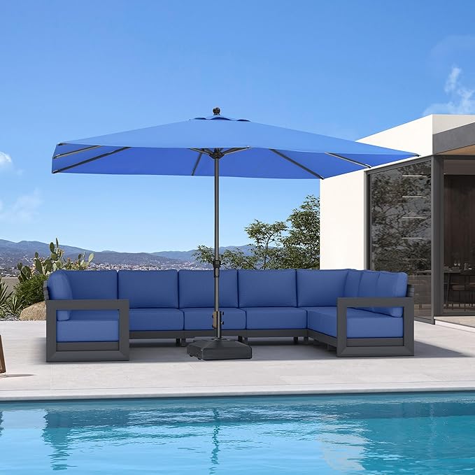 PURPLE LEAF 11.5' x 8' Patio Market Umbrella Outdoor Table Sun Umbrellas with Crank 8 Aluminum Sturdy Ribs for Pool Deck Backyard Beach Sky Blue