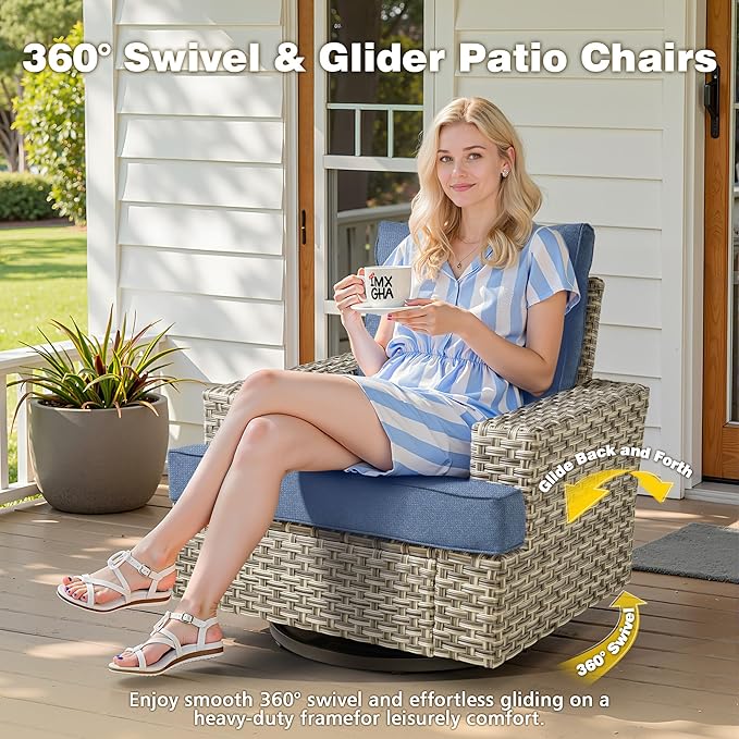 15-Piece Outdoor Sectional Sofa Set w/ 54" Fire Pit – L-Shaped Wicker Patio Furniture, Deep Seating & Swivel Rockers, Light Blue