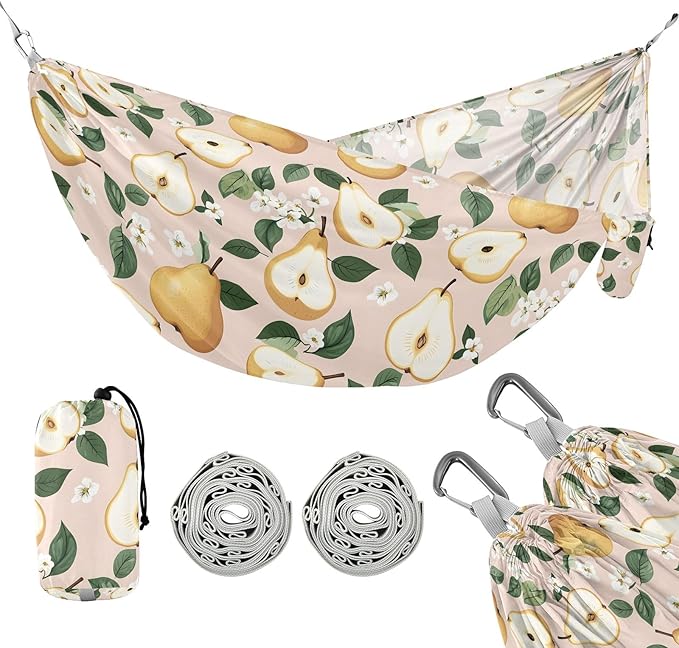 Camping Hammock Outdoor Hammocks for Outside Pear Blossom Beach Trees Portable Lightweight with Pockets Tree Straps Indoor Small