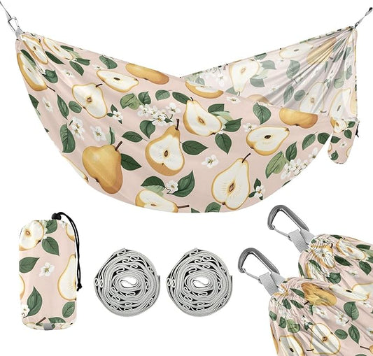 Camping Hammock Outdoor Hammocks for Outside Pear Blossom Beach Trees Portable Lightweight with Pockets Tree Straps Indoor Small