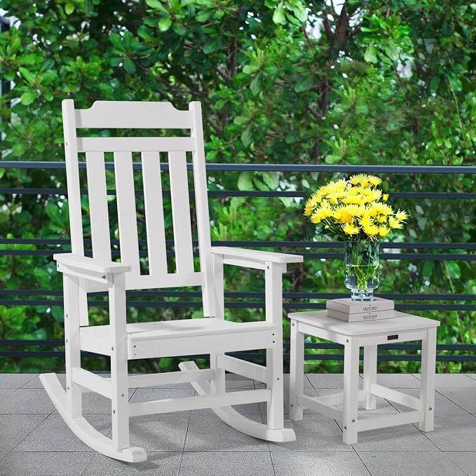 Outdoor Side Table Set of 4, HIPS Plastic Composite Adirondack Patio Table, Weather Resistant End Tables for Outside, Indoor, Patio, Garden, Pool, Porch, Backyard, Lawn, Deck - White