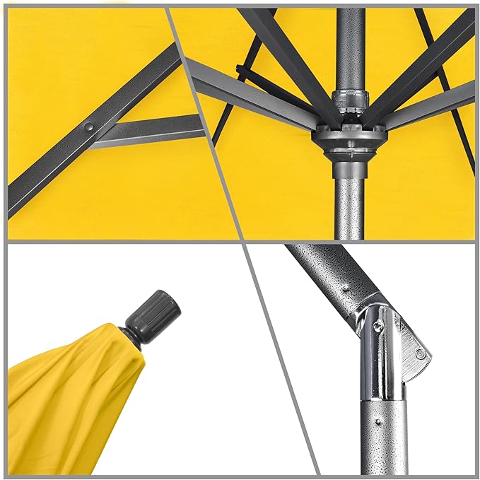 California Umbrella 11Ft Premium Sunbrella Patio Umbrella, Hand-Crank, Tilt-Collar, Gray Frame, Sunflower Yellow Fabric
