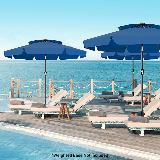 AreShark 9ft 2-Tier Patio Umbrella with Valance - Outdoor Umbrella Waterproof UV Protection, Market Table Umbrella w/Push Button Tilt&Crank for Pool, Porch, Garden(Royal Blue)