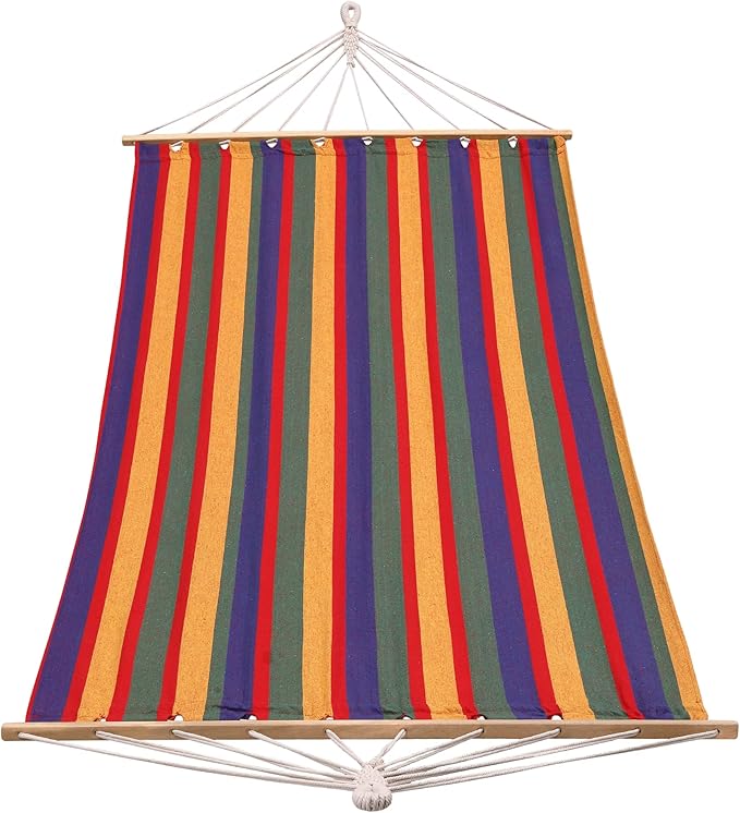 Sterling Sports Hammock for 1 Person, 4ft Wide 420 lbs Capacity, Wooden Spreader for Outdoor Patio Yard Poolside, Cotton Tropical Rush